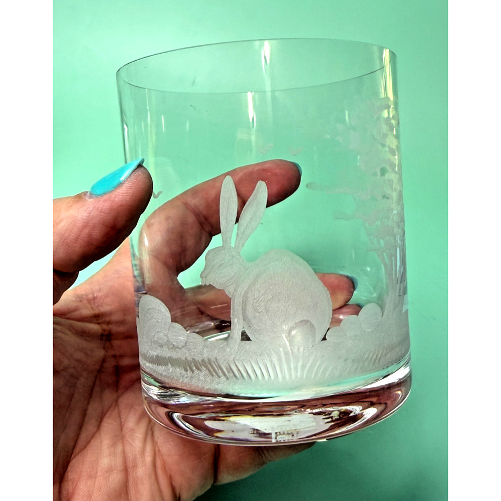 Vintage Riedel Hunt Scene Wild Game Etched Double Old Fashioned Glasses Barware - Picture 7 of 9
